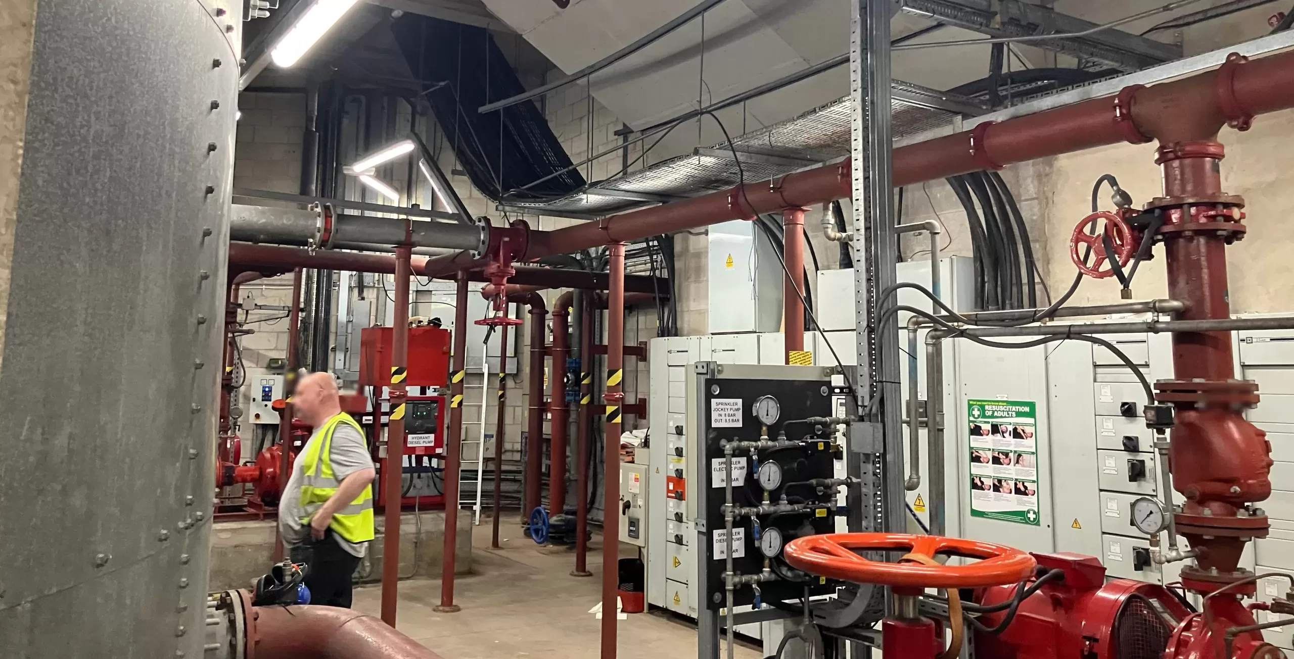 Photo of a commercial fire suppression (sprinkler) plant room
